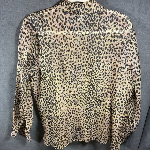 VTG y2k robbie bee women silk top medium mobwife cheetah animal silky button - Picture 2 of 6